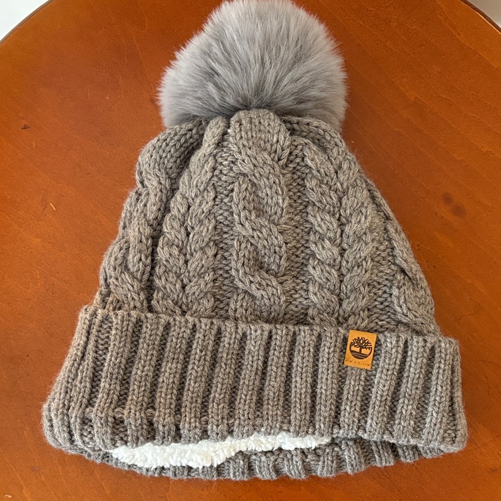 Timberland Kids' Cable Knit Beanie with Pom-Pom